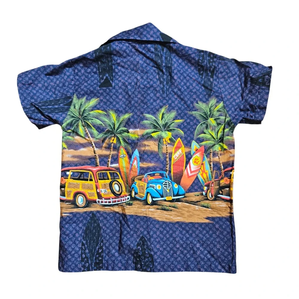 Royal Hawaiian Creations Boys‎ Button Up Shirt 2 Cars Surfboard Beach Aloha